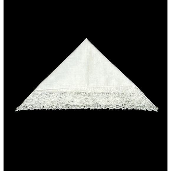 Handkerchief White Lace Edge Netting Vintage Wedding Bridal Hankie 9.5 Inch - Picture 5 of 8
